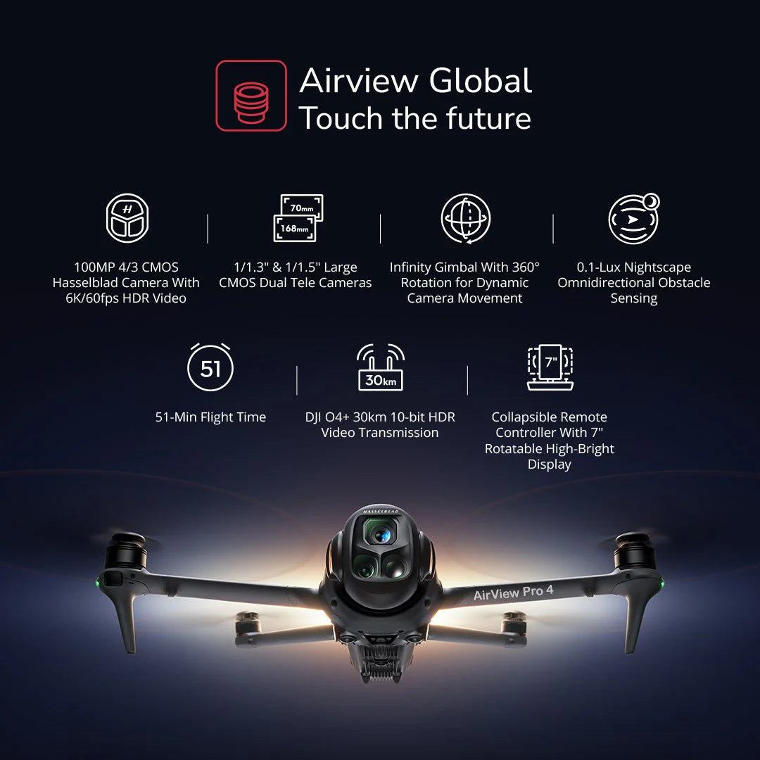 De nieuwe generatie AirView Pro 4: Drone met drie camera's voor beginners en professionele opnames.